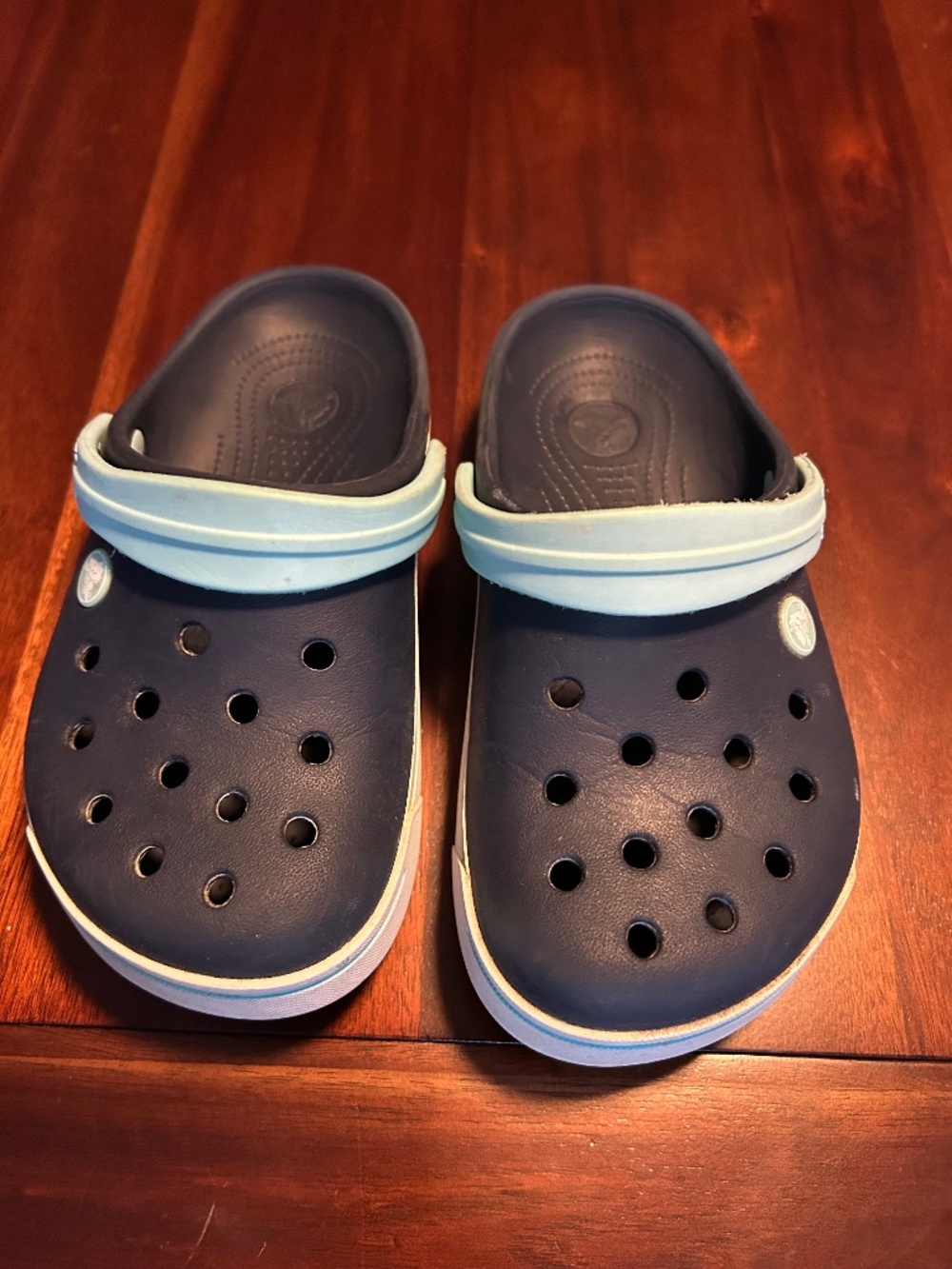 Crocs Crocband Clogs Navy Blue Ice Blue Size J3 Kids Youth Slip On Sandals